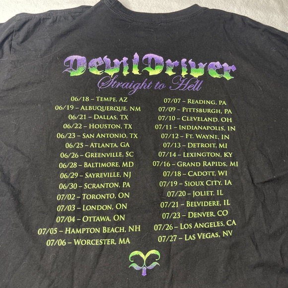 DevilDriver Mens Black T Shirt 2XL Metal Rock Band Tee Straight To Hell  Tour - Picture 8 of 12